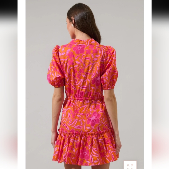 Sugarlips NWT Rea Floral Stacie Button Down Mini Dress in Orange Floral Fuchsia - Picture 3 of 11